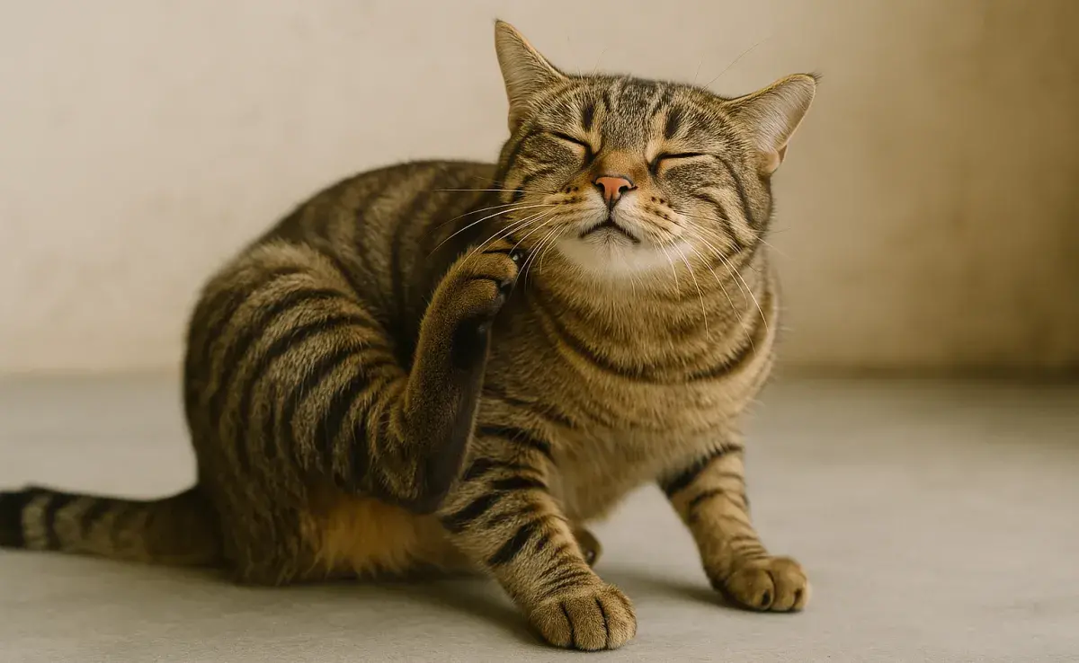 Recuerda que debes desparacitar a tu gato con tratamientos internos y externos. Foto: Generada con ChatGPT