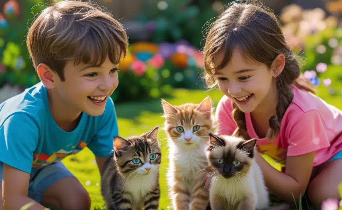 Existen razas de gatos que son más tranquilas y amigables con los niños. Imagen creada por Canva.