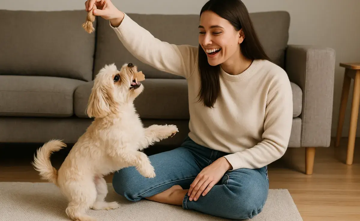 El jugar con tu perro ayuda a que no tenga comportamientos destructivos. Imagen creada por ChatGPT.