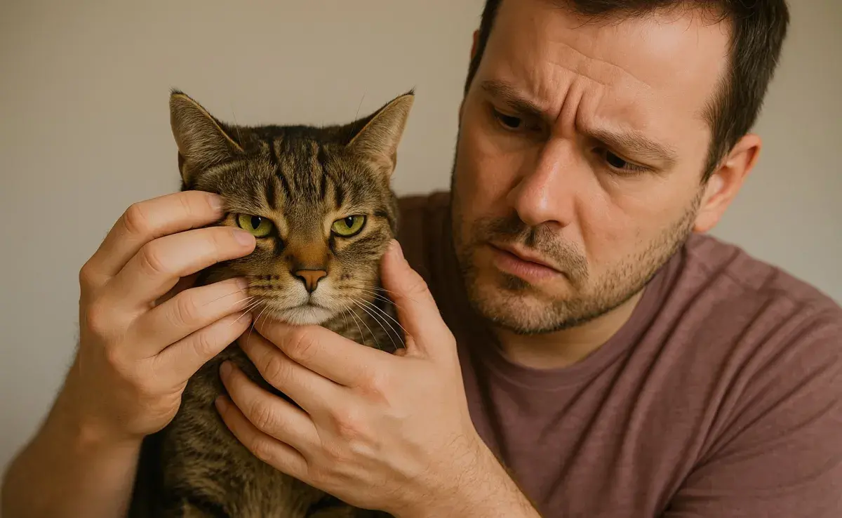 Si tu gato tiene lagañas en un solo ojo es sinónimo de infección. Imagen creada por ChatGPT.