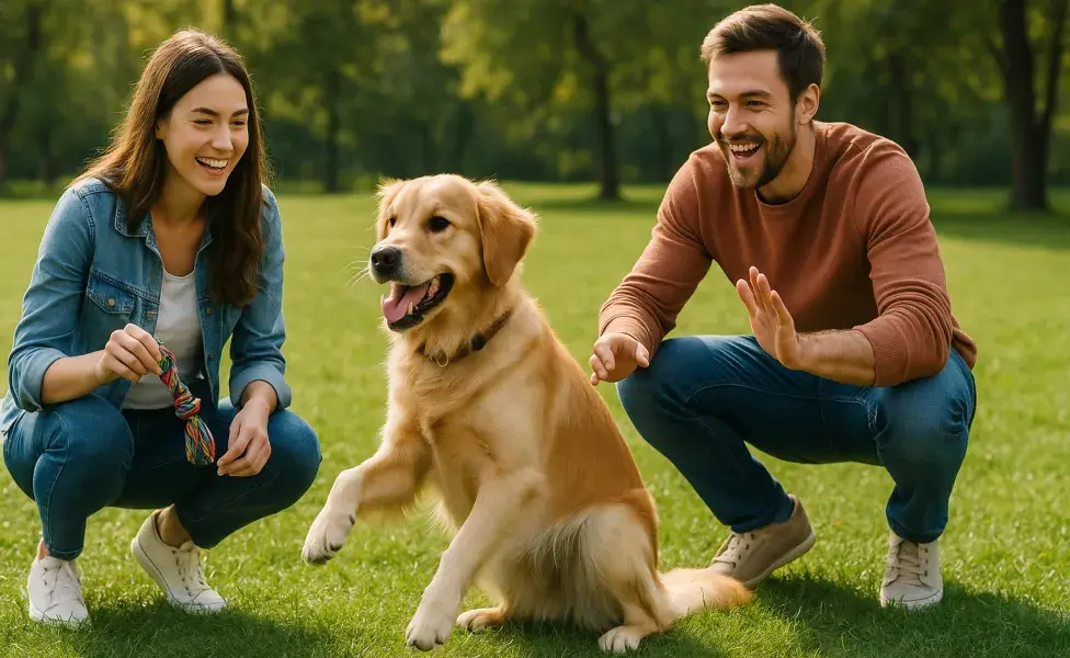Jugar con tu perro ayuda a evitar el estrés y comportamientos rebeldes. Imagen generada por ChatGPT