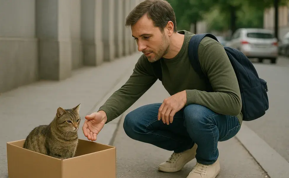 aplicar regraCómo ayudar a los gatitos callejeros: esto es lo que debes hacer, según expertos hombre-ayudando-a-un-gato-en-la-calle