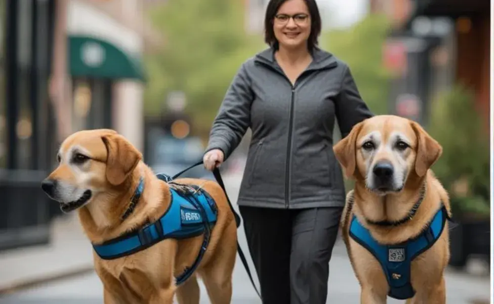 Los perros guía están trabajando y concentrados, por eso no debes acariciarlos. Imagen creada por Canva.