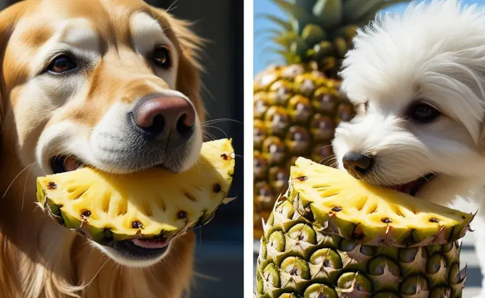La piña puede ser buena para los perros, pero no debe formar parte de su dieta. Imagen creada en Canva. 