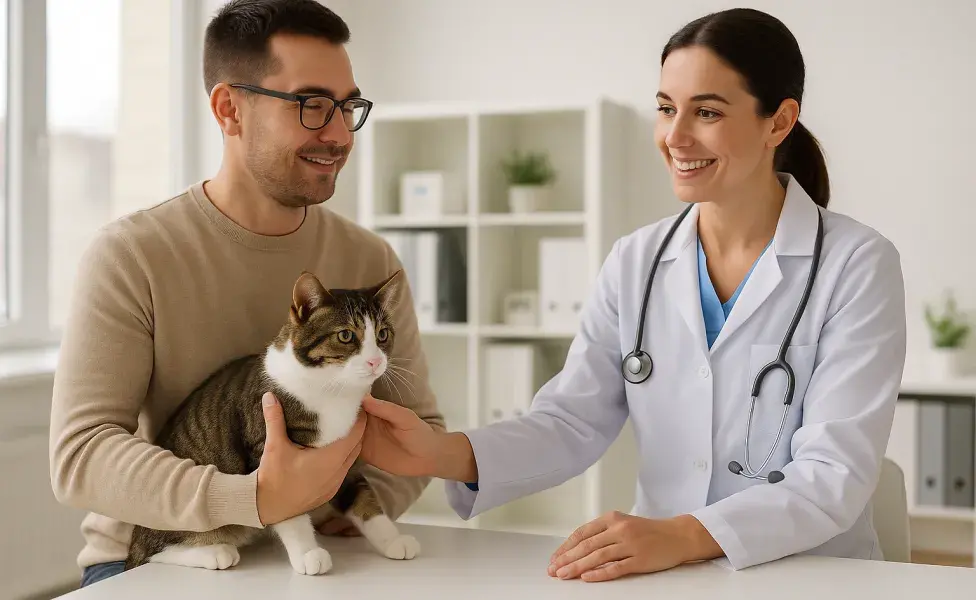 aplicar regraPresupuesto para mantener a un gato: cuánto dinero necesitas para darle una buena vida se%C3%B1or-con-su-gato-en-el-veterinario