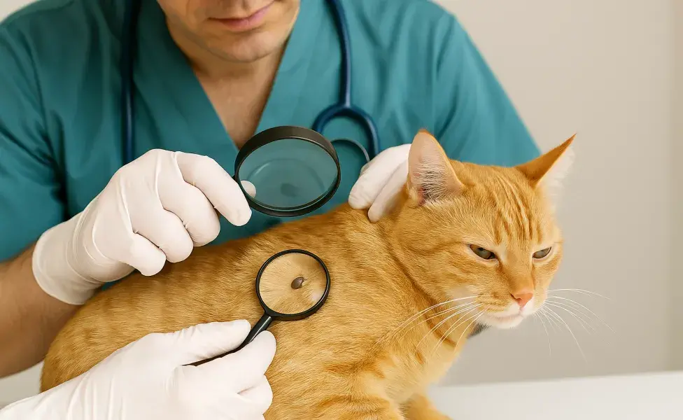 Existen parásitos más allá de las pulgas y garrapatas, por ello debes tener cuidado con la salud de tu gato. Foto generada por ChatGPT.