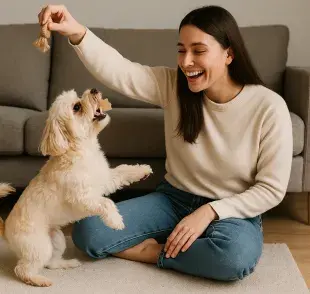 El jugar con tu perro ayuda a que no tenga comportamientos destructivos. Imagen creada por ChatGPT.