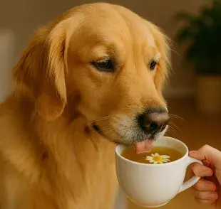 Además de agua, le puedes dar a tu perro té para hidratarlo. Pero cuidado con el azúcar. Imagen creada por ChatGPT.