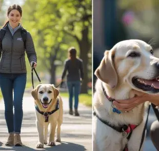 No debes acariciar un perro guía, pues se puede distraer. Imagen creada por Canva.