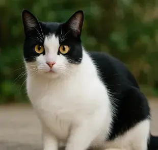 Un gato esmoquin es aquel que tiene una combinación de pelo negro y blanco. Foto: Generada con Chat GPT