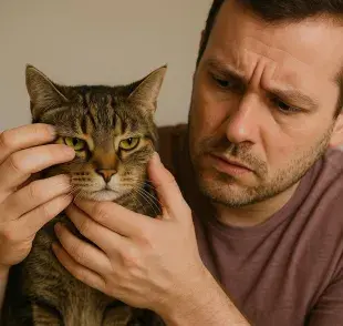 Si tu gato tiene lagañas en un solo ojo es sinónimo de infección. Imagen creada por ChatGPT.