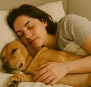 Dormir con tu perro o gato puede brindar compañía. Foto: Generada con Chat GPT