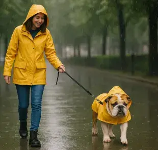 Después de pasear a tu perro en la lluvia, sécalo bien. Imagen creada por ChatGPT.