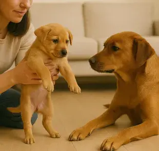 Es recomendable separar al cachorro de su madre a los tres meses. Imagen creada por ChatGPT.