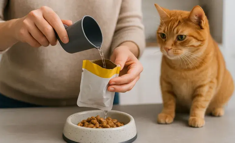  El alimento húmedo para gatos ya contiene un alto porcentaje de agua, pero al añadir un poco más, puedes potenciar su efecto
