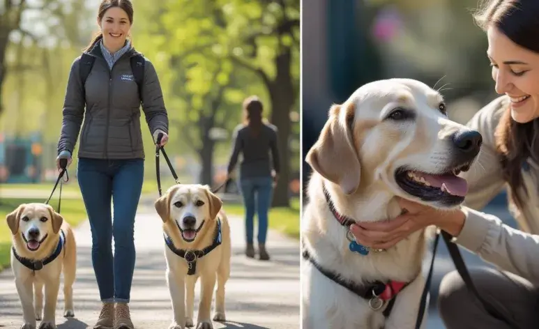 No debes acariciar un perro guía, pues se puede distraer. Imagen creada por Canva.
