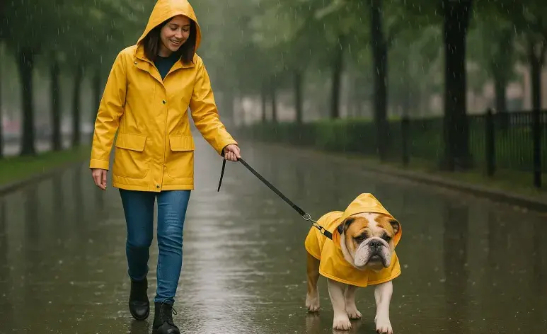 Después de pasear a tu perro en la lluvia, sécalo bien. Imagen creada por ChatGPT.